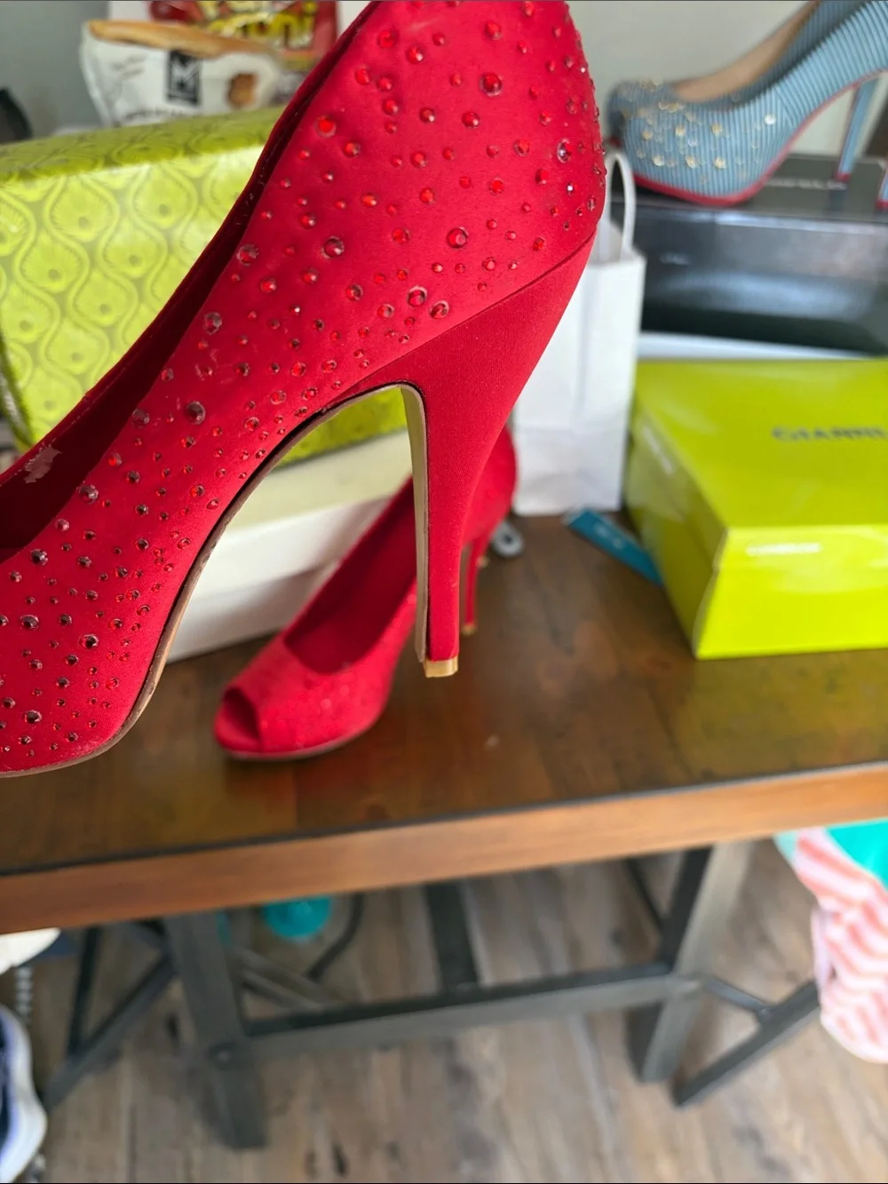 Gianni Bini Red Rhinestone Peep-Toe Heels